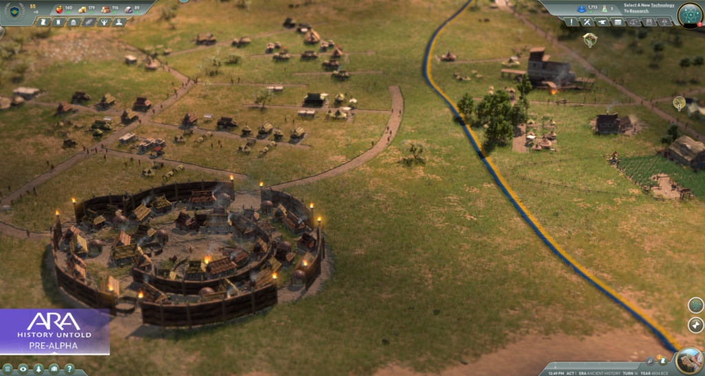 A screenshot from Ara: HIstory Untold of a budding nation in the grasslands.