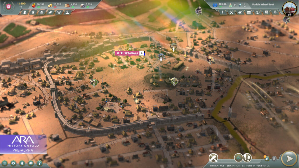 Screenshot of Ara: History Untold showing a walled city.