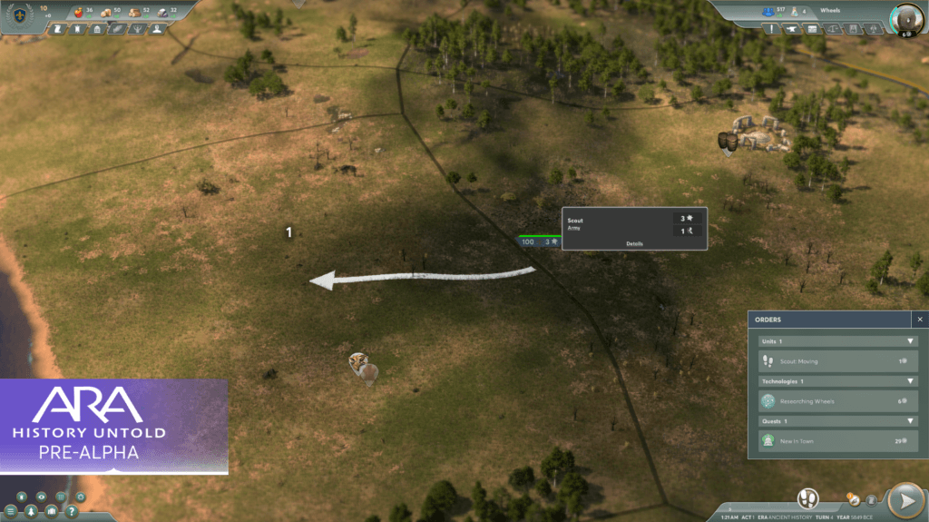 A screenshot showing the path scouts will take after being given orders.