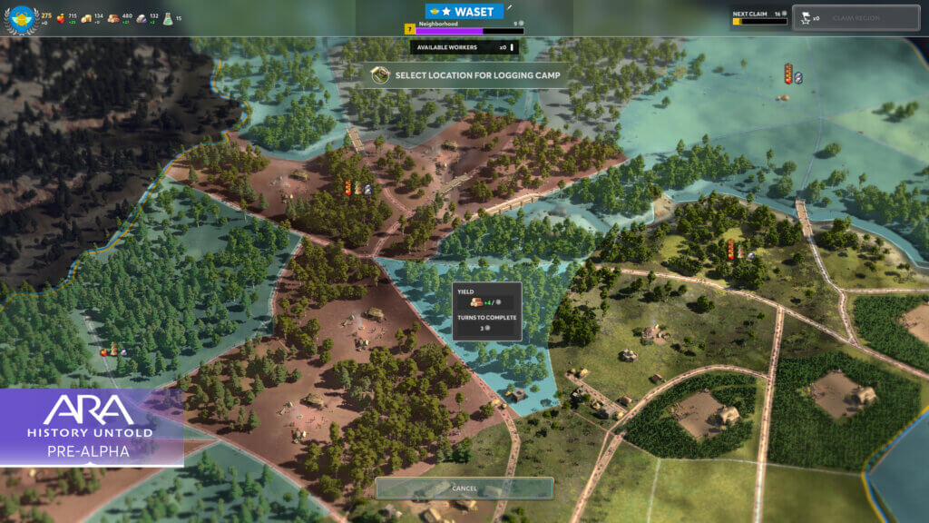 A screenshot of all the regions a Logging Camp can be placed in.