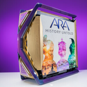 Image of custom Ara-themed PC designed by Justin Robey. Ange shows the custom painted panel of the PC that features Ara's key art.