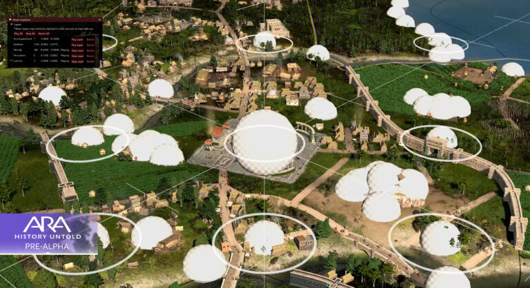 A screenshot of physical sound colliders in Ara: History Untold.