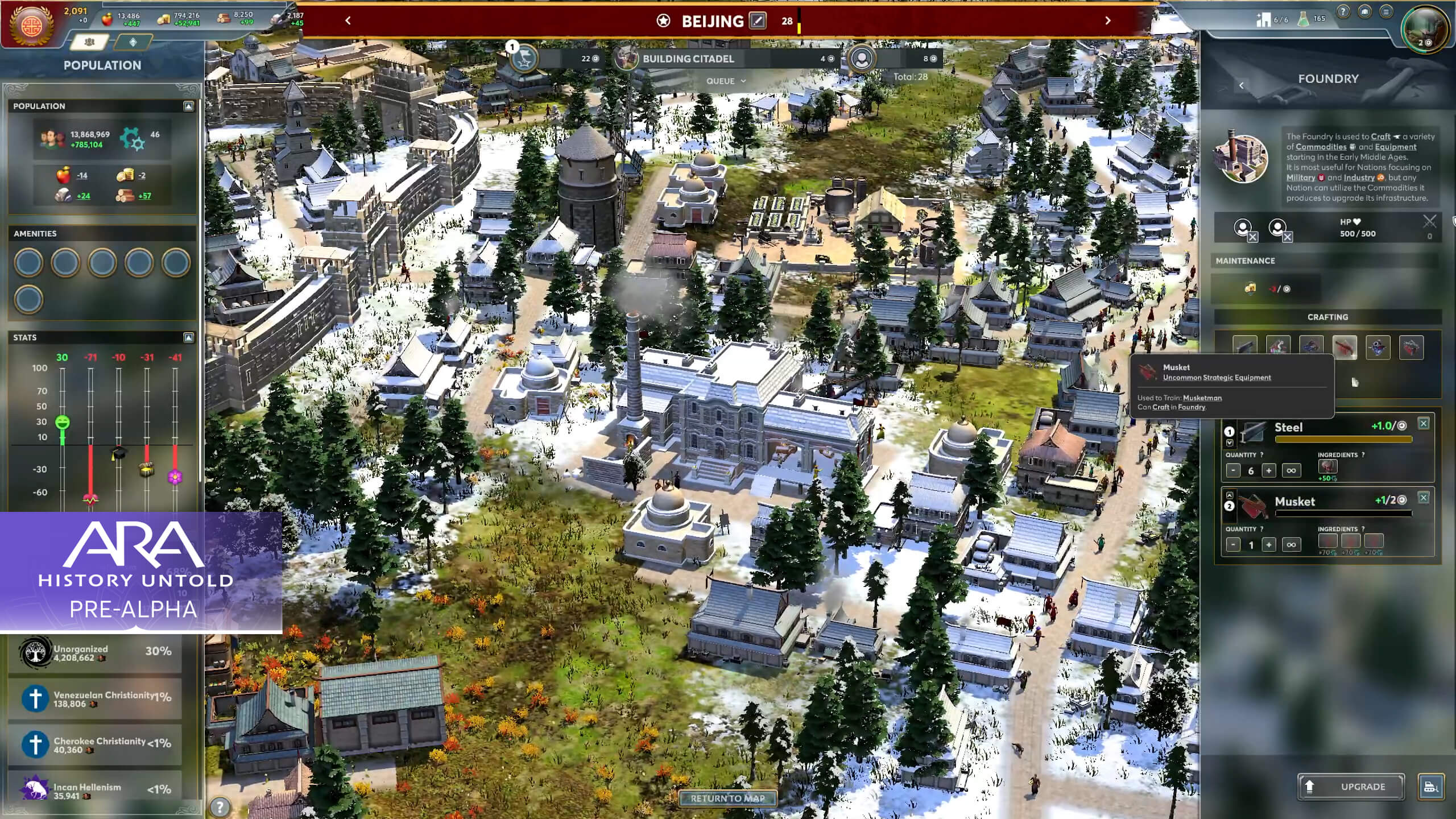 An image of the city builder screen in Ara: History Untold.