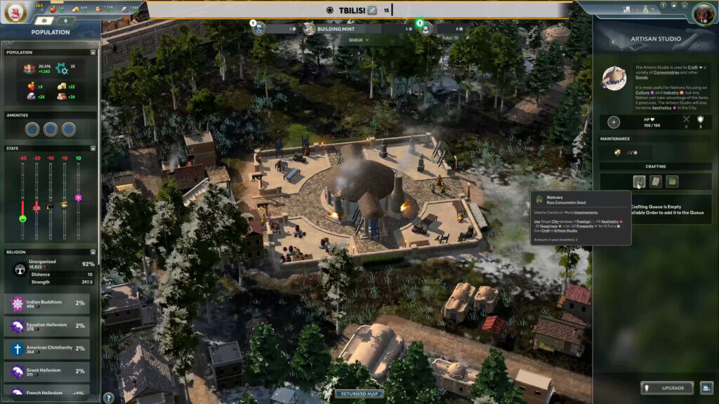 Screenshot of crafting screen in Ara: History Untold