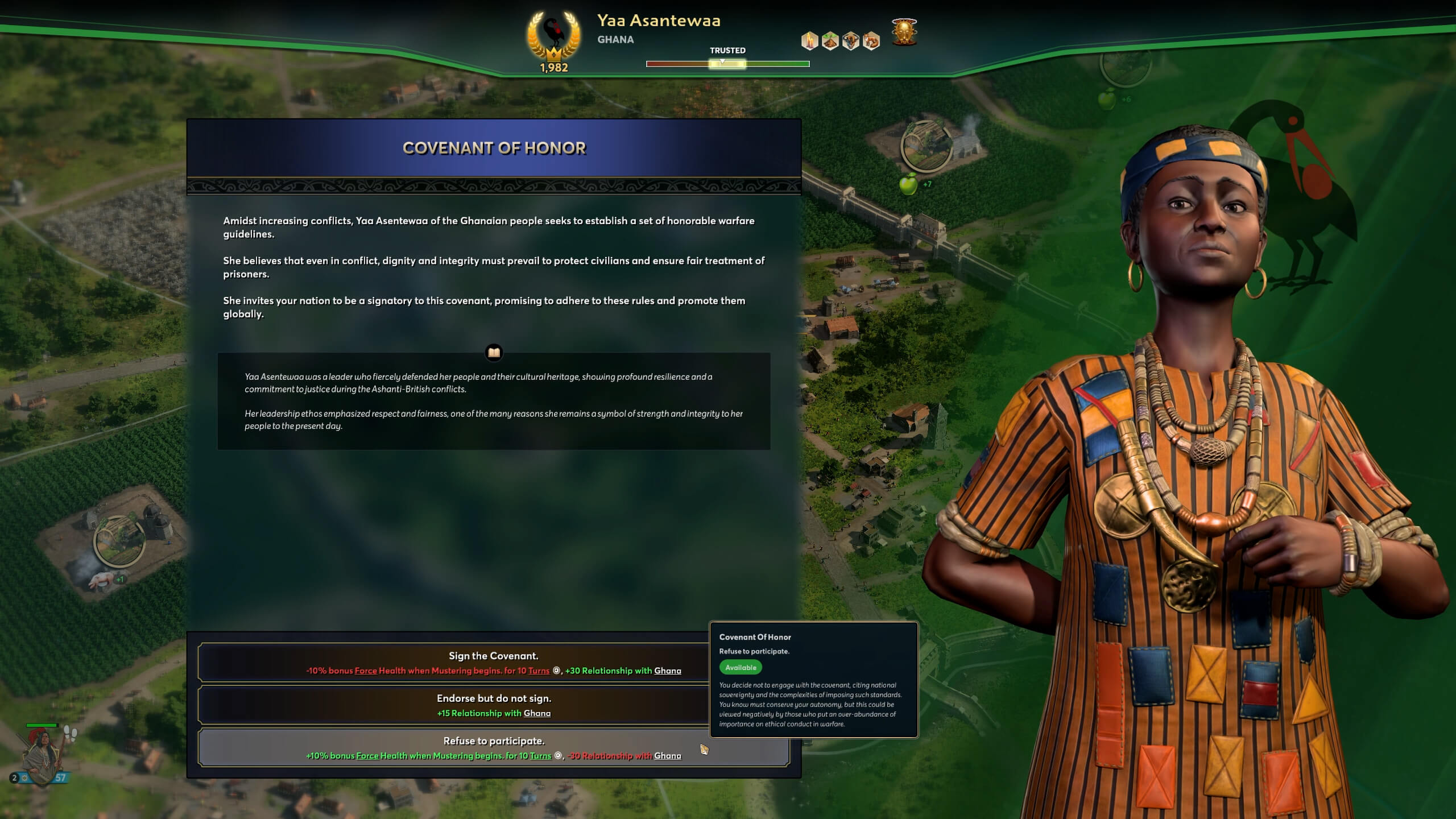 A screenshot of Ara: History Untold's Leader event screen.