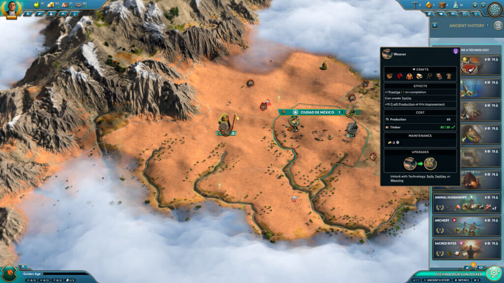 A screenshot showing the Tech choice in Ara: History Untold